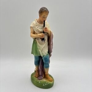 Vintage Chalkware Shepherd Flute Player Nativity 9.5" Replacement Figure Chipped